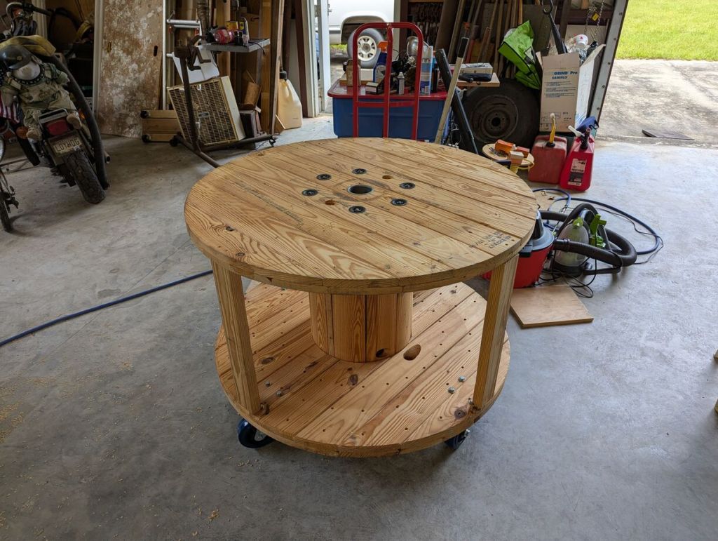 round wood workbench on wheels