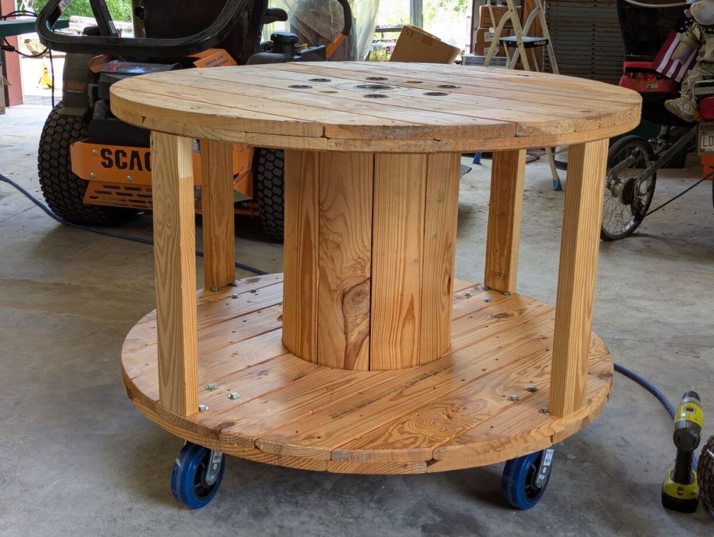 round wood workbench on wheels