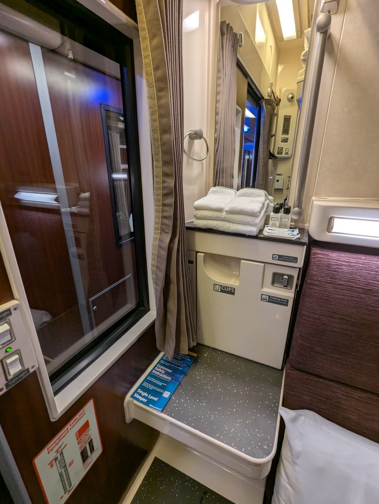 roomette sink and steps for the upper bunk