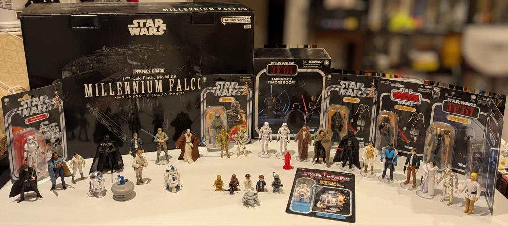 star wars action figure collection of assorted figures, vehicles, playsets, and models